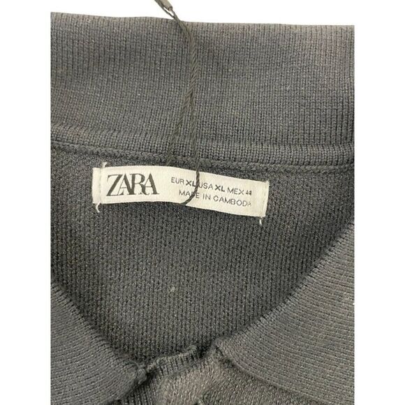 Zara Men Polo Shirt XL Gray Textured Long Sleeve Viscose Pullover 5536/310 NWT - Picture 4 of 10